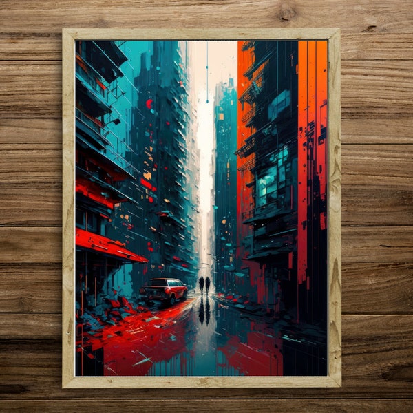 City abstract art painting, NYC, City, Large wall art oil painting, City skyline Abstract oil painting, Gallery Canvas Wraps, Vertical Frame