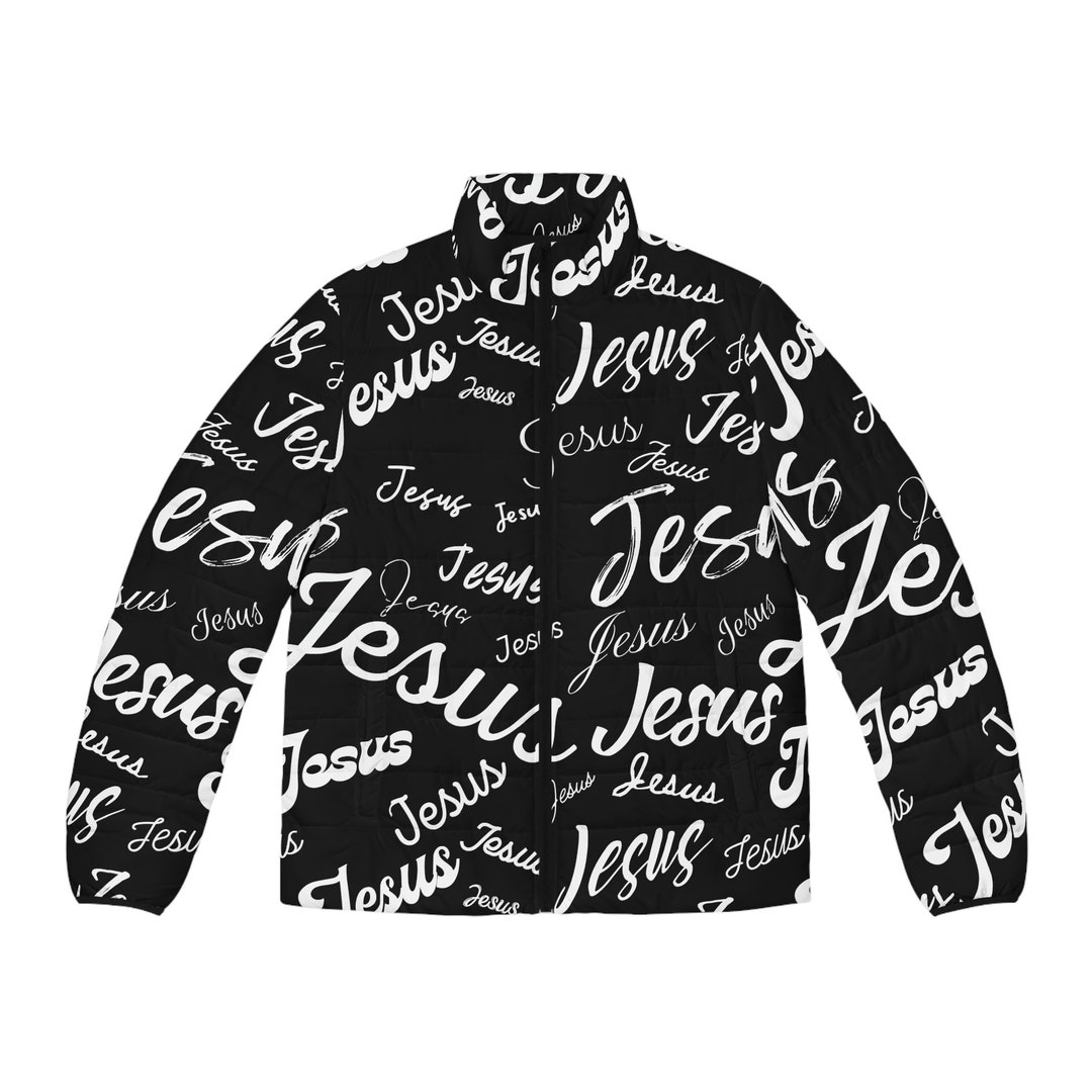 Men's Jesus Script Puffer Jacket Christian Coat Recovery Etsy