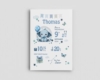 Numérique | Faire-part de naissance personnalisé | Poster personnalisé de statistiques de naissance | Impression artistique pour chambre d'enfant