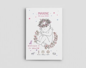 Numérique | Faire-part de naissance personnalisé | Poster personnalisé de statistiques de naissance | Impression artistique pour chambre d'enfant