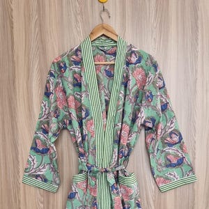 Cotton kimono robe, block print robes for women, Dressing gown, plus sized robes, Cotton Kimono, Beach Cover Up, Lounge Wear, Casual wear