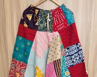 Colorful Patchwork Harem Pants: Boho Cotton Lounge Trousers