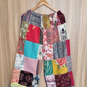 Boho Fashion Hippie Patchwork Palazzo Pants, Unisex Wide Leg Festival Pants, Recycled Wide Leg Summer Trouser with Pockets, Bohemian Style,