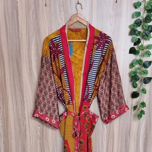 Boho patchwork silk kimono, recycled sari duster, lightweight layer