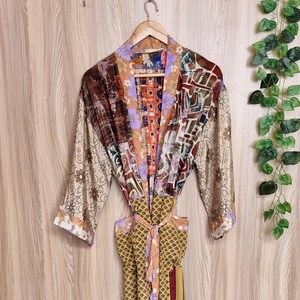 Patchwork Seidenkimono, Vintage Sari Robe, lange Boho Vertuschung