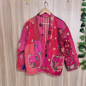 Handmade Kantha Quilted Jacket: Reversible Patchwork Cotton Coat