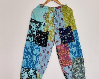 Trendy Cotton Patch Work Harem Pants, Yoga Pants Summer Pants, Free Size Elastic waist comfy women trouser pants, Assorted Patch Work Pants