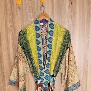 Silk Kimono Robe, Japanese Style Kimono, Bridesmaid Robe, Luxury Silk Robe, Women&#39;s Nightwear, Gift For Her , Beach Cover up,
