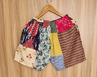 Boho Cotton Patchwork Shorts: Unisex Beach Festival Clothing