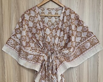 Kaftan aus Baumwolle mit Handblockdruck: Indische Loungewear, Strandvertuschung