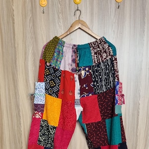 Unisex Patchwork Harem Pants with Pockets, Hippie Boho  Harem Pants, Summer Beach Yoga Pants, Hippie Clothing, Nightwear Lounge Pants