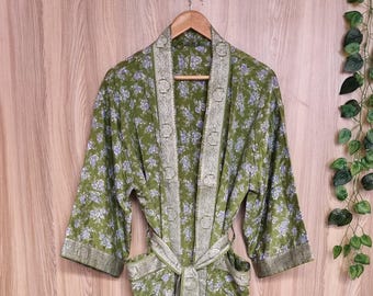 Kimono de seda con retazos, sari vintage bohemio ligero para viajar.