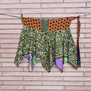 Boho jungle pixie skirt, jungle Wrap skirt, Fairy Tattered Skirt silk, Reversible boho festival wear