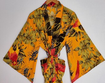 Boho zijden kimono, lange vest met wijde mouwen, strandjurk, badjas voor in het resort, doorschijnend lang vest, omslagdoek voor bij het zwembad, laagjeskleding voor op reis, cadeau voor,