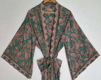 Boho silk kimono duster, bell sleeve beach cover up, long robe, swim cover, vacation outfit, lightweight layering, Gift For bridesmaid,