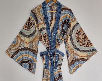 Lange zijden kimono, lange jas met wijde mouwen, boho zijden vest, bruidsmeisjesjasje, lichtgewicht omslagdoek, festivaloutfit (laagje).