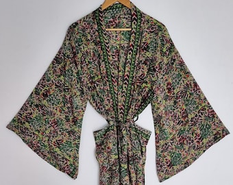 Kimono-achtige ochtendjas met zijden mouwen en wijde uiteinden, lange satijnen kimono-cardigan, zwierige ochtendjas met open voorkant, lichtgewicht lounge-overhemd, festival-laagjeskleding