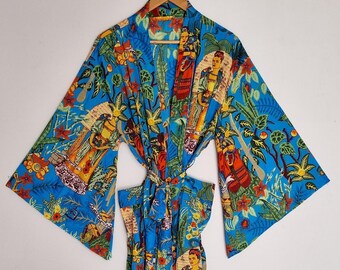 Boho zijden kimono duster, strandjurk met wijde mouwen, lange badjas, zwemkleding cover-up, vakantie outfit, lichtgewicht laagjeskleding, cadeau voor
