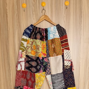 Festival Fashion, Patchwork Pant, Colorful Patchwork, Summer Outfit, Casual Trousers, Bohemian Wear, Unisex  Harem Pants with Pockets,