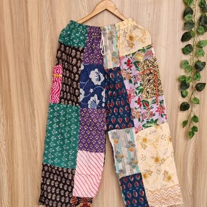Pantalones anchos de patchwork, estilo palazzo, con cómoda cintura elástica.