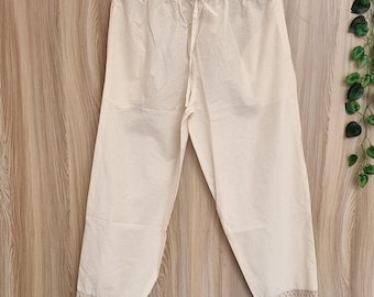 White ,Embroidered ,palazzo pants, cotton, wide leg flowy, fashion for summer, Gift For Her,