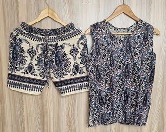 Hand Block Print Cotton Pajama Set: Women's Short Sleepwear