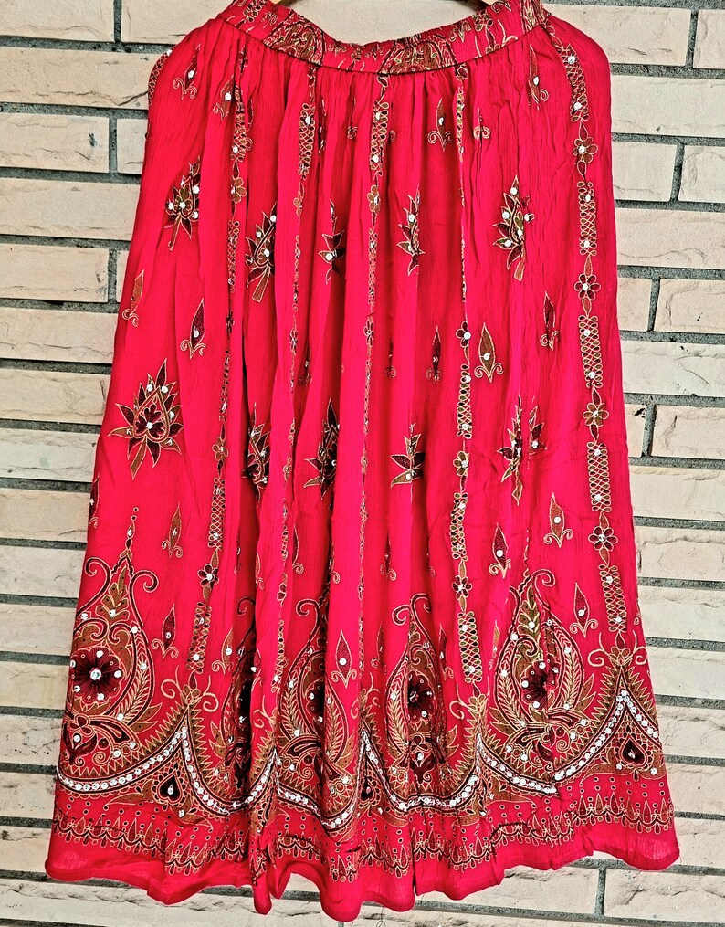 thumbnail image 2 of Womens Indian Sequin Crinkle Broomstick Gypsy Long Skirt (Mint Green) At Women's Clothing Store 2 of 12