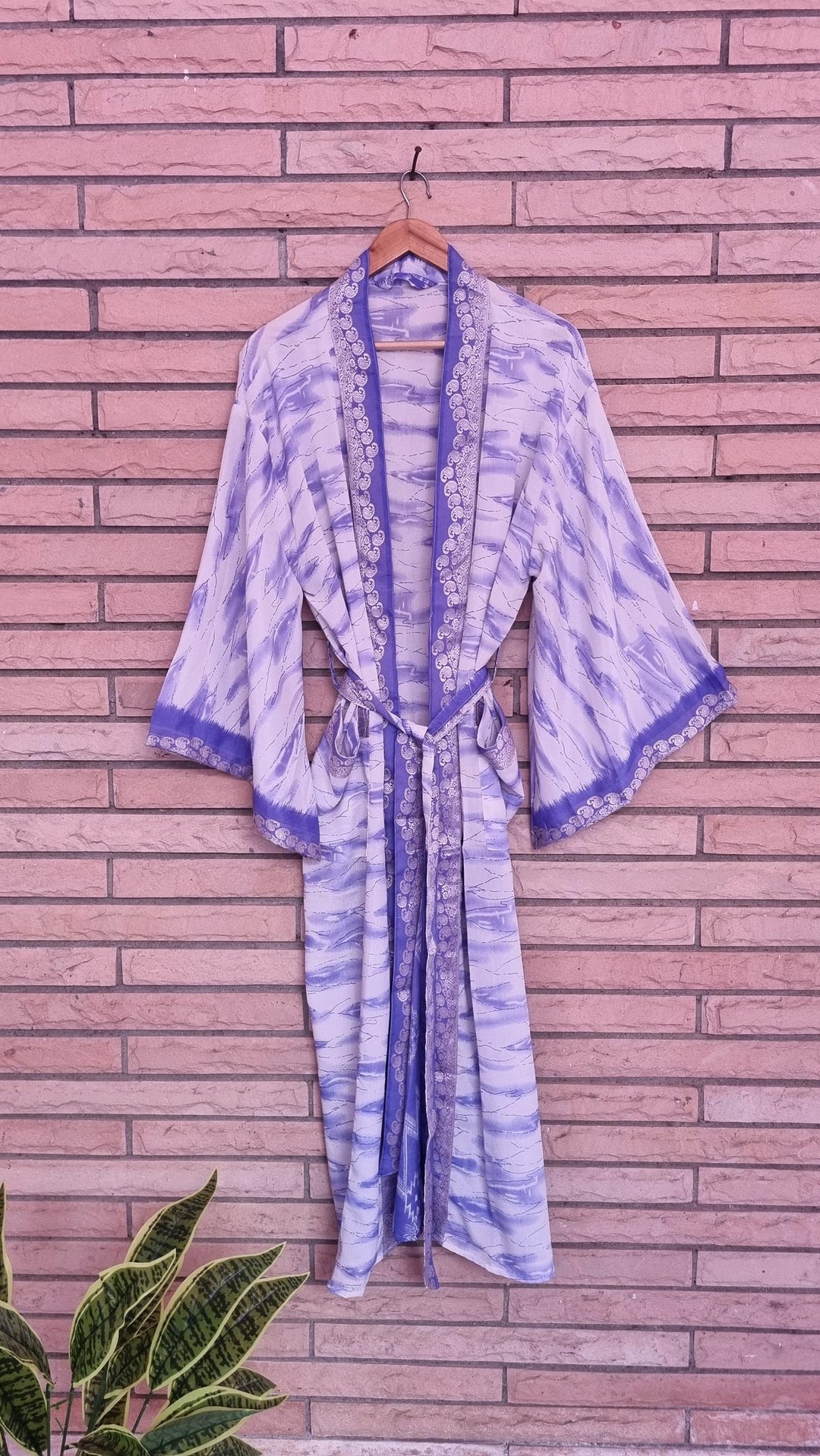 Bell Ringing Robe Silk Kimono Robe With Bell Sleeves, Lightweight Lounge Robe, Waist Tie ...