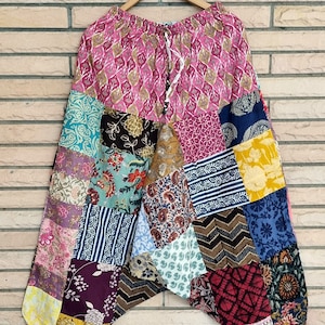 Vintage Patchwork Alibaba Pants, Unisex Harem Pants, With Pockets, Festival Pant, Summer Pants, Cotton Patchwork Pant,Boho beach wear pants,
