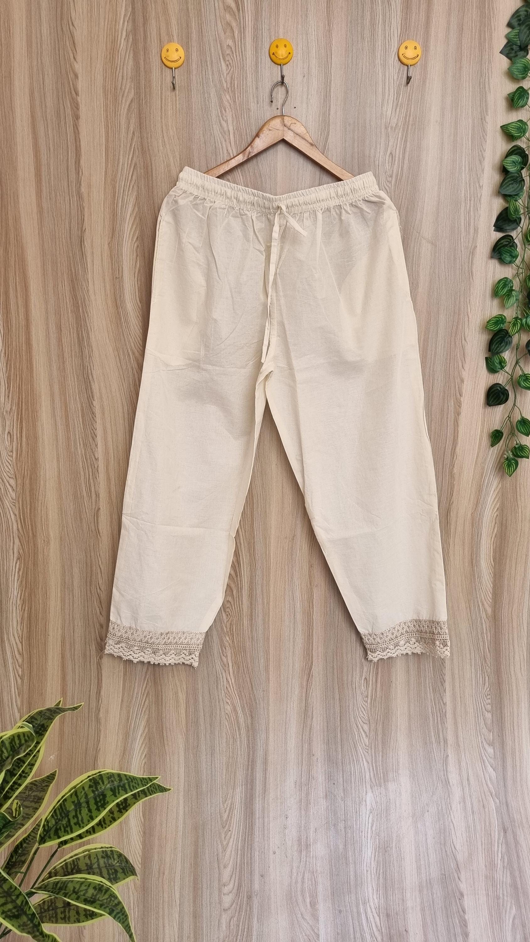 White,Embroidered,palazzo pants, cotton, wide leg flowy, fashion for summer, Gift For Her,