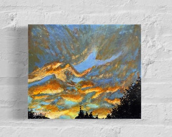 Dipinto acrilico paesaggio cielo e nuvole “Tramonto ad Azuqueca”