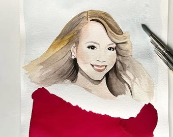 Acquerello raffigurante un gorilla intitolato "Merry Christmas" di Mariah Carey, originale.