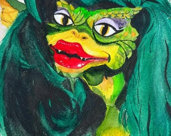 Acquerello raffigurante "Greta" dalla serie di film horror Gremlins.