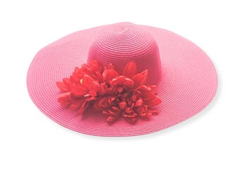 Pink  Kentucky Derby Hat -  Wide Brim Sun Hat with Flowers/ Derby Hat  - Free Shipping For a Limited Time