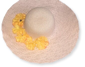 Pink  Kentucky Derby Hat -  Wide Brim Sun Hat with Flowers/Belmont Stakes