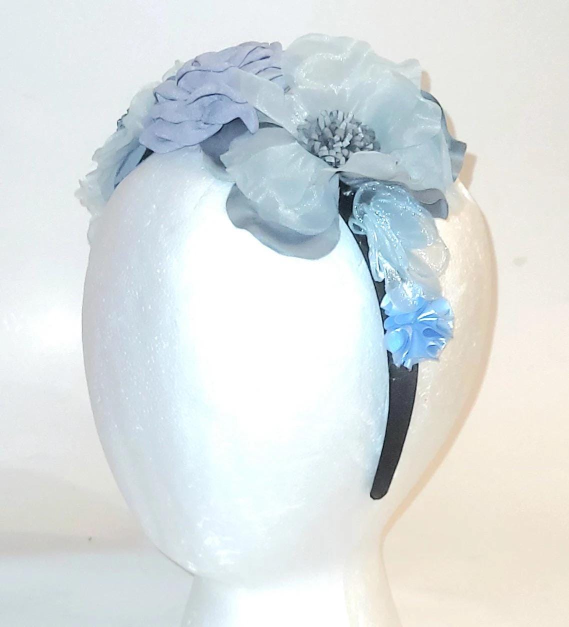 Kentucky Derby Hat Elegant Blue Floral Headband Fascinator - Women Accessories Kentucky Derby Fascinator Light Powder Blue Rose Hat Royal  main image 3