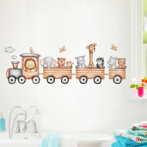 Pegatinas de animales de tren pequeño, pegatinas de animales de dibujos animados, decoración de pared de guardería, pegatinas de pared de dormitorio de bebé, pegatinas translúcidas