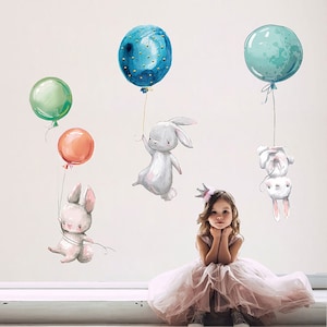 Colorful balloon rabbit cartoon wall stickers, children's room wall decoration stickers, self-adhesive can be removed