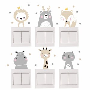Cute smiley face cartoon animals, switch stickers children's room, kindergarten wall decoration stickers