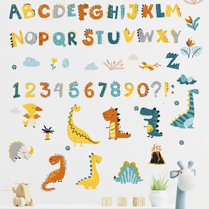 Cartoon ABC letters, dinosaur wall stickers, children's room bedroom, kindergarten decoration, stickers self-adhesive