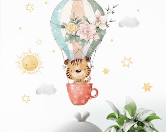 Cute tiger wall stickers, hot air balloon stickers, children's room bedroom, kindergarten wall, beautifying wallpaper paintings
