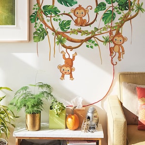 Forest rattan monkey, cartoon wall stickers, living room, bedroom, decorative wall stickers, self-adhesive wall stickers