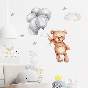 Cartoon gray balloons, bear wall stickers, children's room wall, decorative stickers