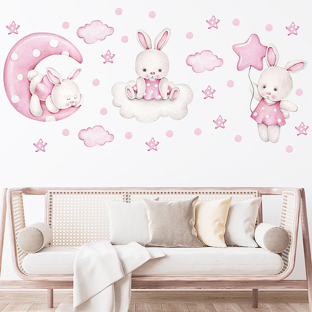 Pink Bunny Wall Decal Cartoon Wall Decal Self Adhesive Wall Etsy