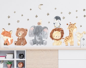 Cartoon elephant lion giraffe, stars and moon, wall stickers self-adhesive, children's room decoration wall stickers