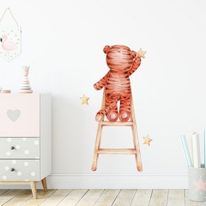 Pegatinas de pared de pintura de tigre de dibujos animados, guardería de habitación de niños, pegatinas de decoración de pared