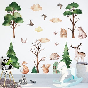 Cartoon animal forest wall stickers, children's room bedroom, kindergarten wall, decorative stickers