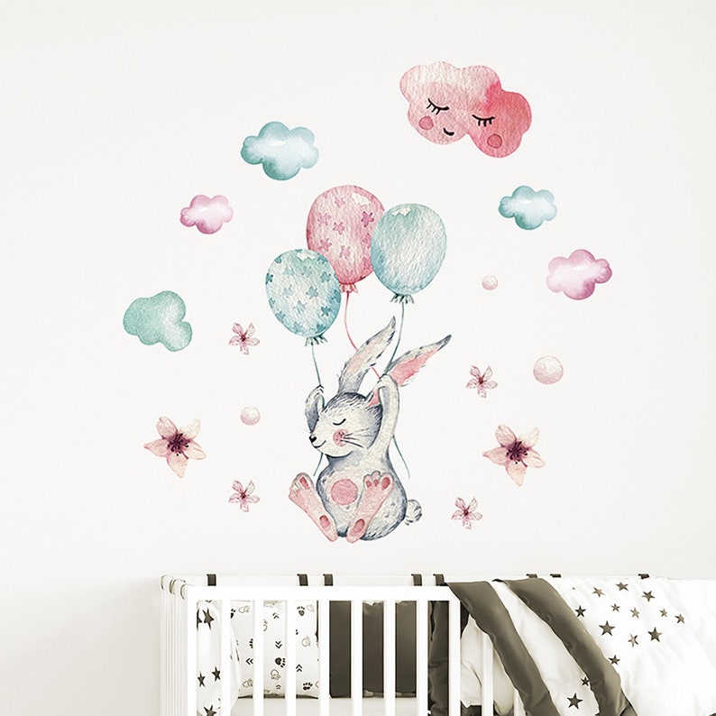 Ins Wind Cartoon Balloon Cloud Rabbit Wall Stickers - Etsy