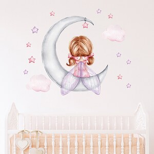Cartoon pink Stars Moon Girl wall sticker, children's room decoration sticker