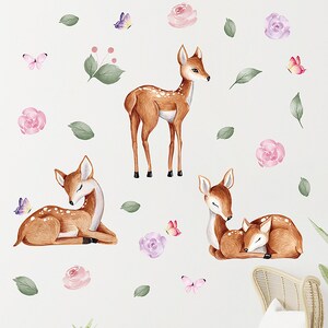 Cartoon Sika deer flower wall stickers, children's room wall decoration stickers self-adhesive